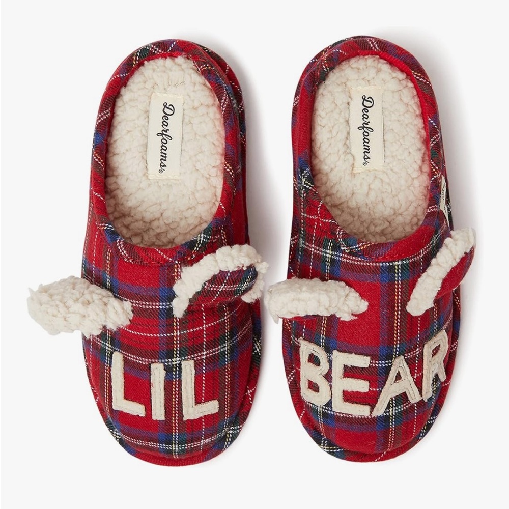 Dearfoams Unisex Kids Matching Christmas Holiday Lil Bear Slippers